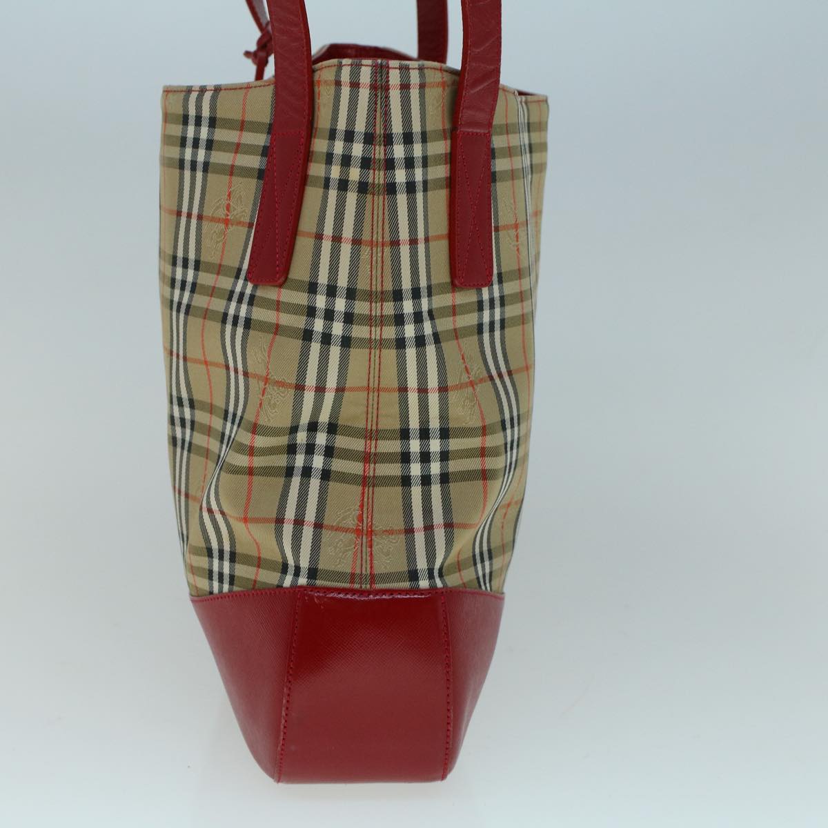 BURBERRYSs Nova Check Tote Bag Canvas Beige Red Auth 56573