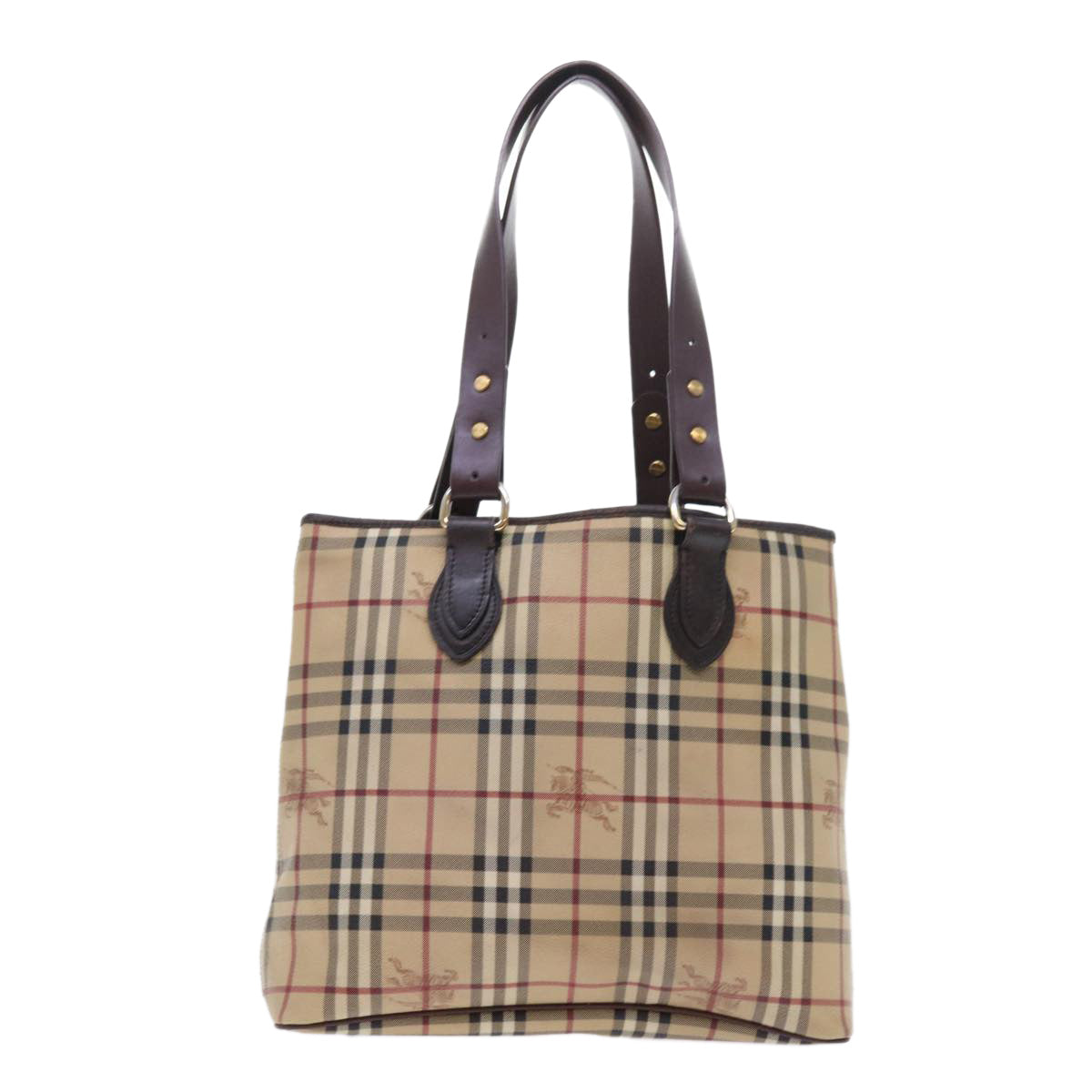 BURBERRY Nova Check Tote Bag PVC Leather Beige Auth 56575