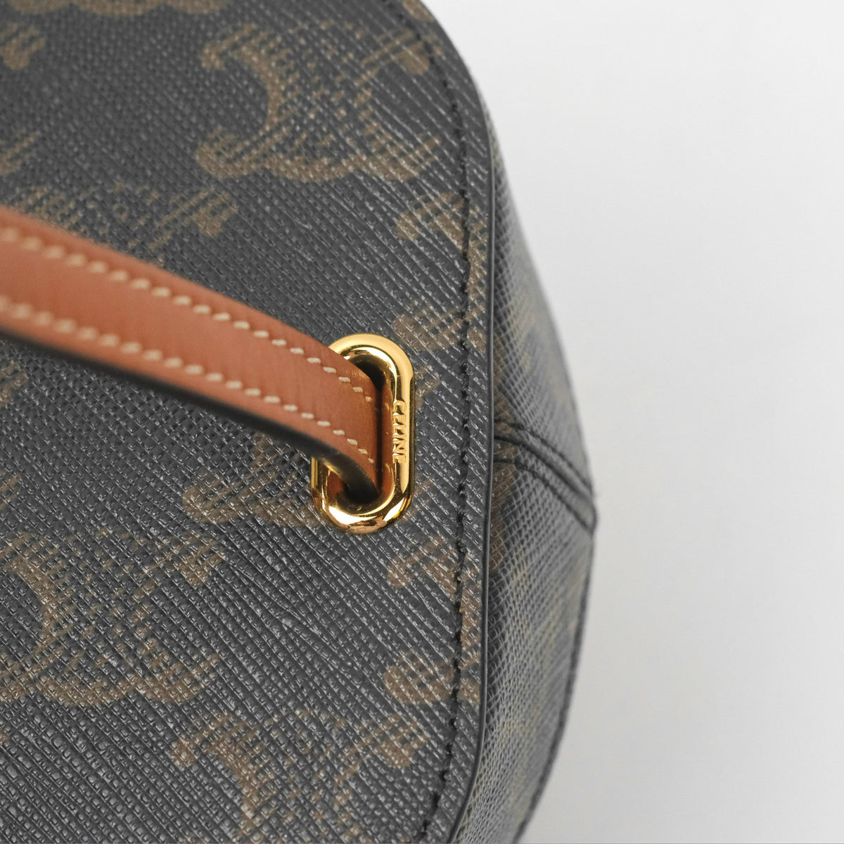 Celine Small Box Cuir Bag Triomphe Canvas Tan