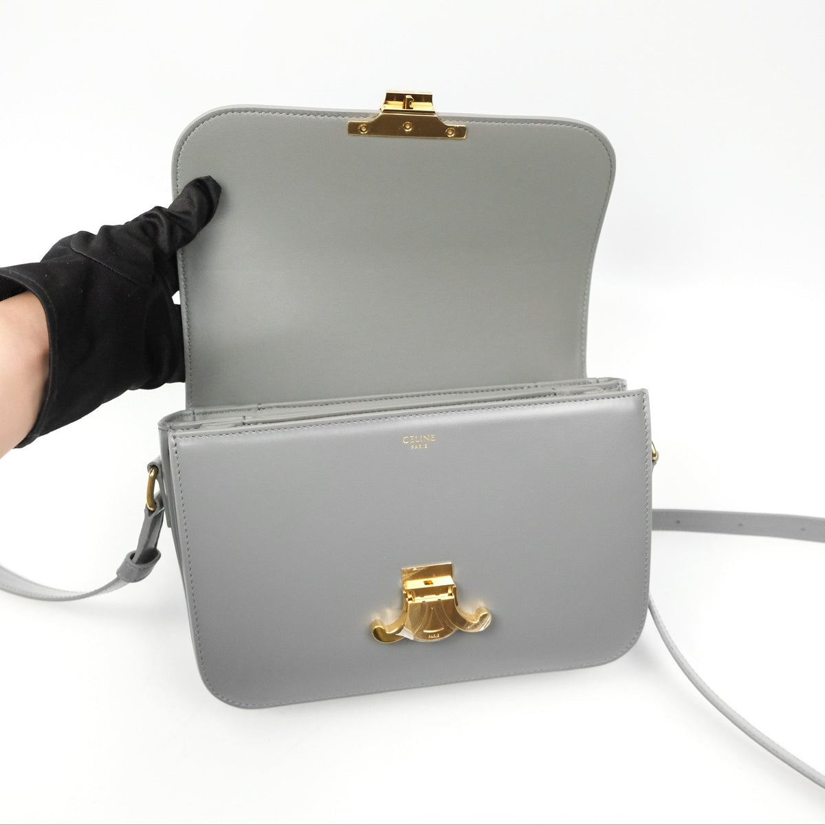 Celine Medium Triomphe Bag Zinc Shiny Calfskin