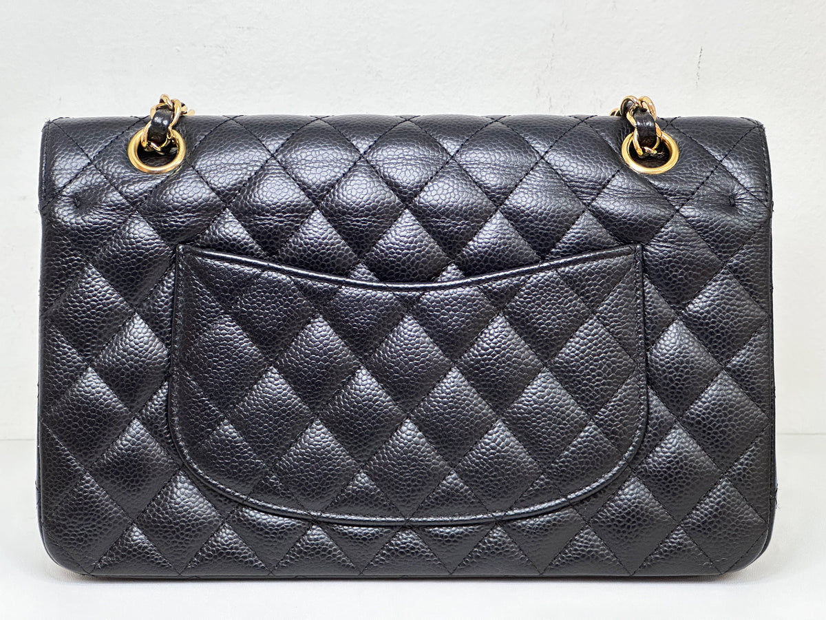Chanel Medium Size Classic Quilted Caviar Double Flap Bag Black 1184 holo card