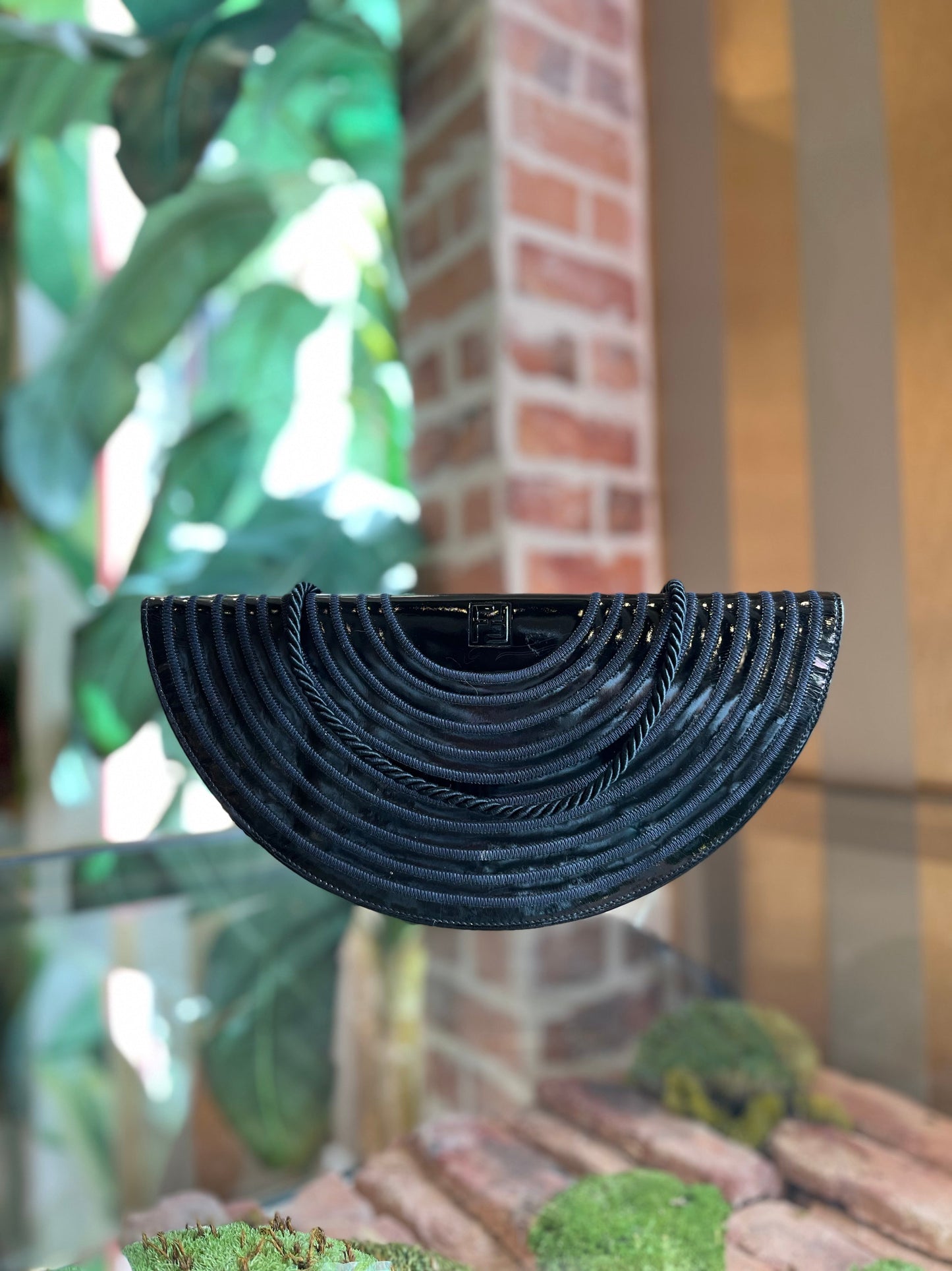 FENDI Black Patent Leather Logo Flap Crossbody Bag