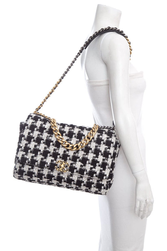 Chanel 2020 19 Black & White Tweed Maxi HandBag