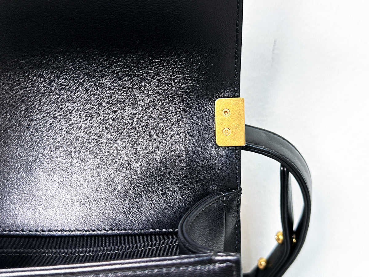 CHANEL SMALL BOY BAG CAVIAR BLACK GHW 2457 holo card