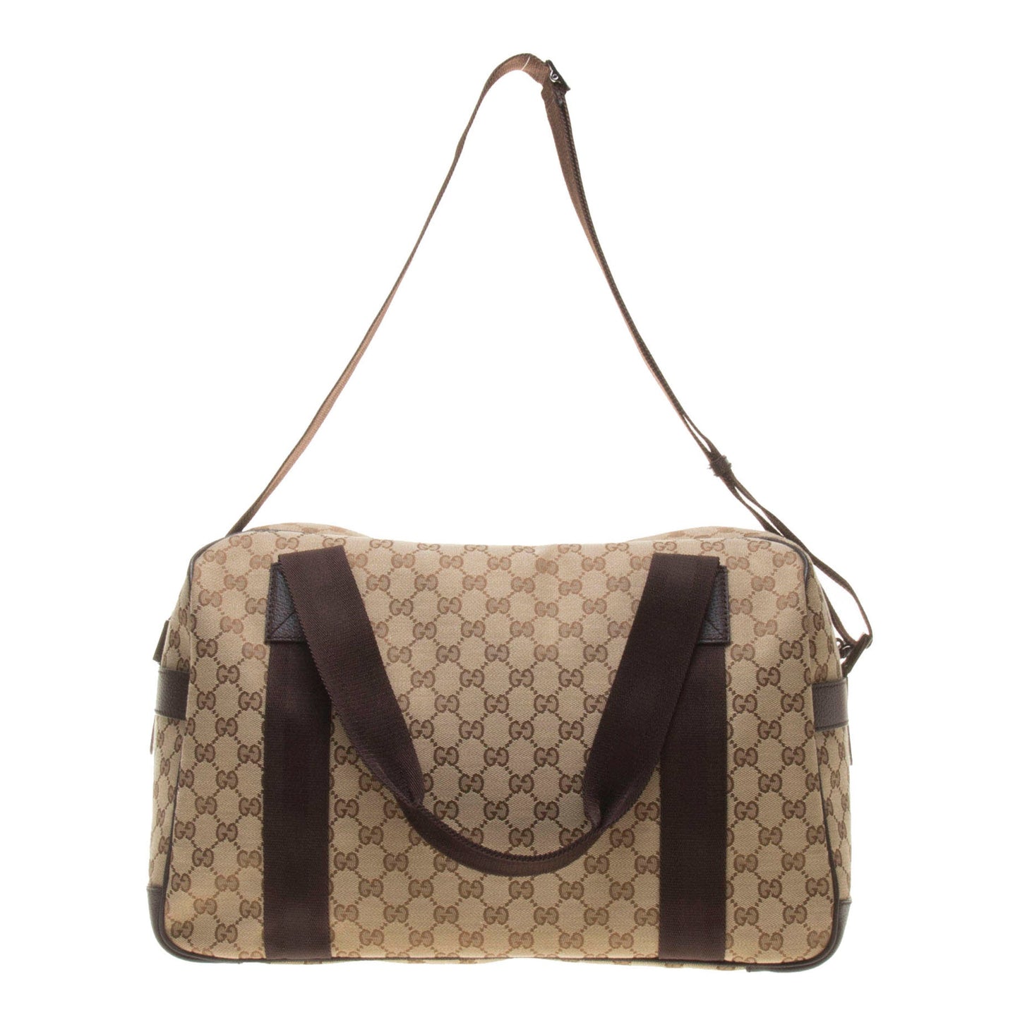 Gucci 268163 Beige/Ebony GG Fabric with Brown Leather Trim Carry-On Travel Bag