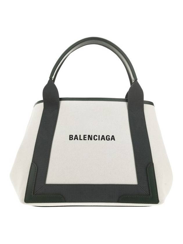 Luxury Balenciaga  Cabas Logo Canvas Small Tote Bag Dark Khaki