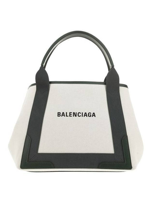 Luxury Balenciaga  Cabas Logo Canvas Small Tote Bag Dark Khaki
