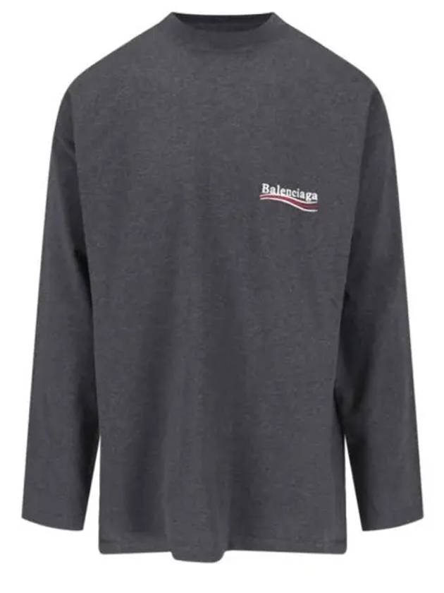 Luxury Balenciaga  Embroidered Logo Cotton Long Sleeve T-Shirt Grey