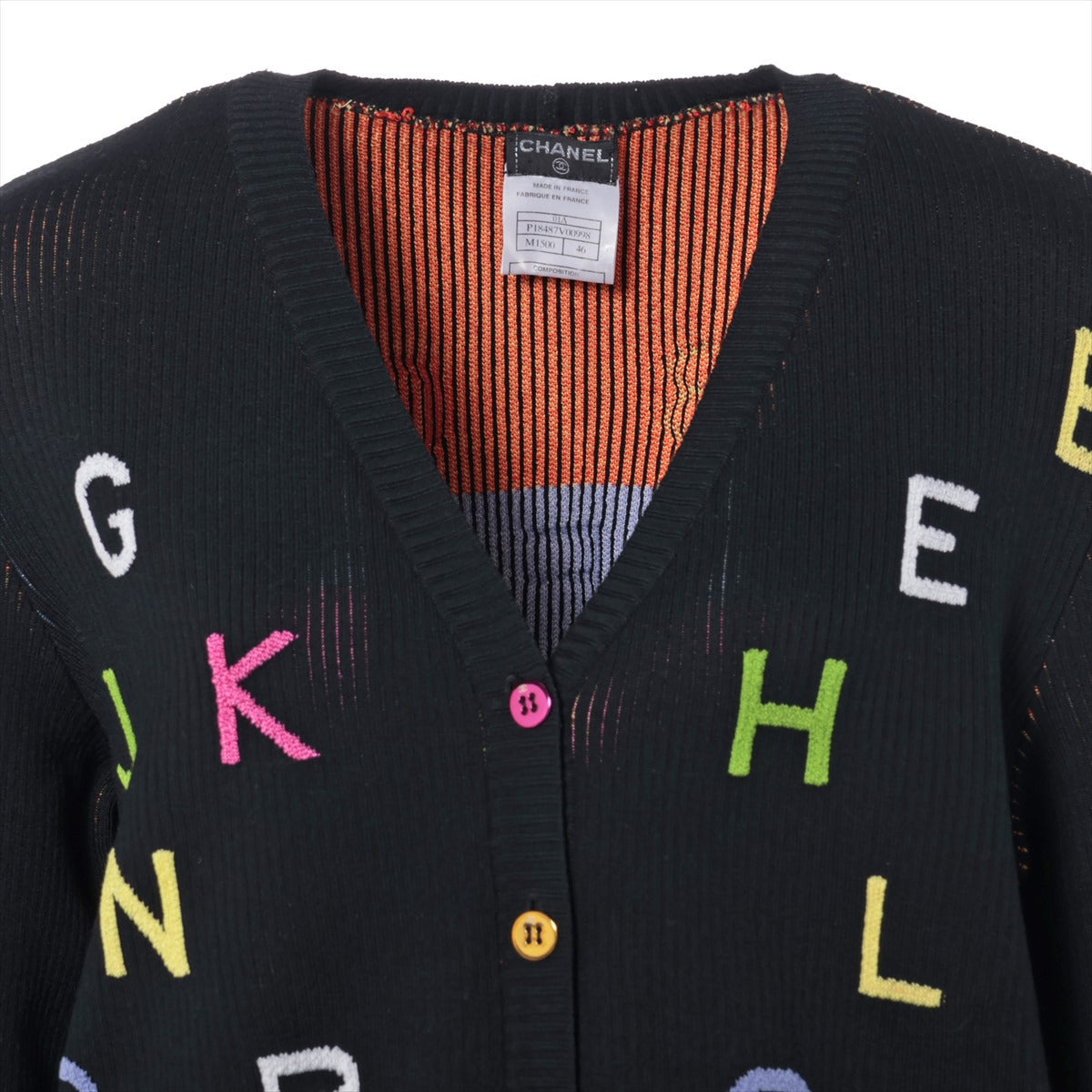 Chanel Coco Button 01A Cotton x Wool Cardigan 46  Black s P18487V00998