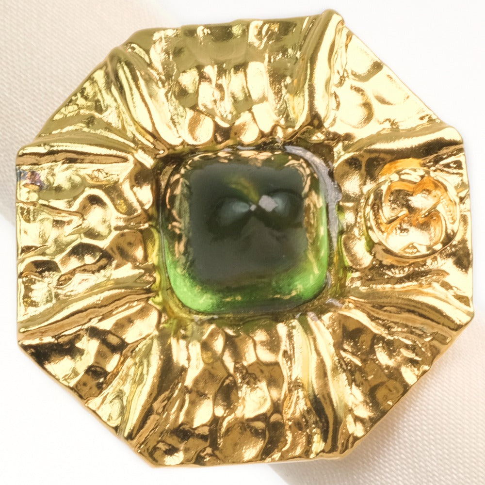 GUCCI Ring gold Green stone flower Women S (No. 13) Used