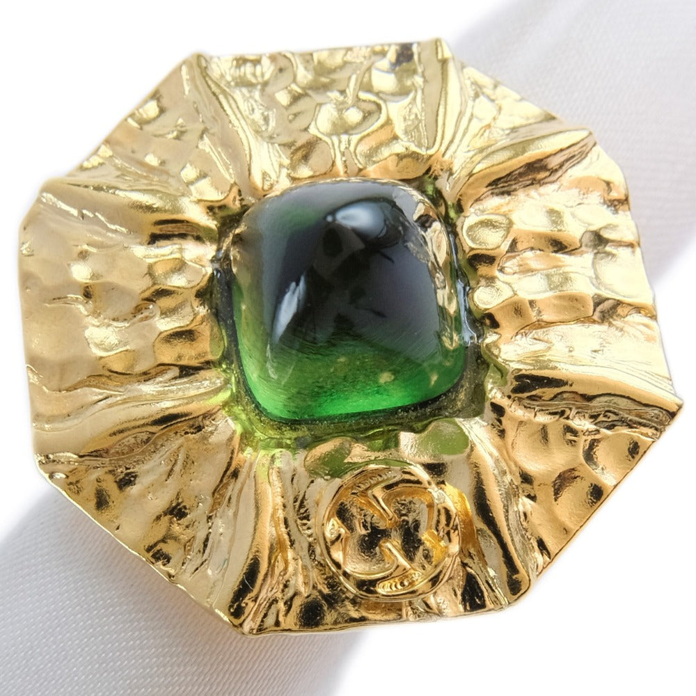 GUCCI Ring gold Green stone flower Women S (No. 13) Used
