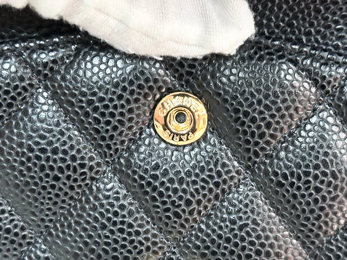 Chanel Medium Size Classic Quilted Caviar Double Flap Bag Black L9TX microchip