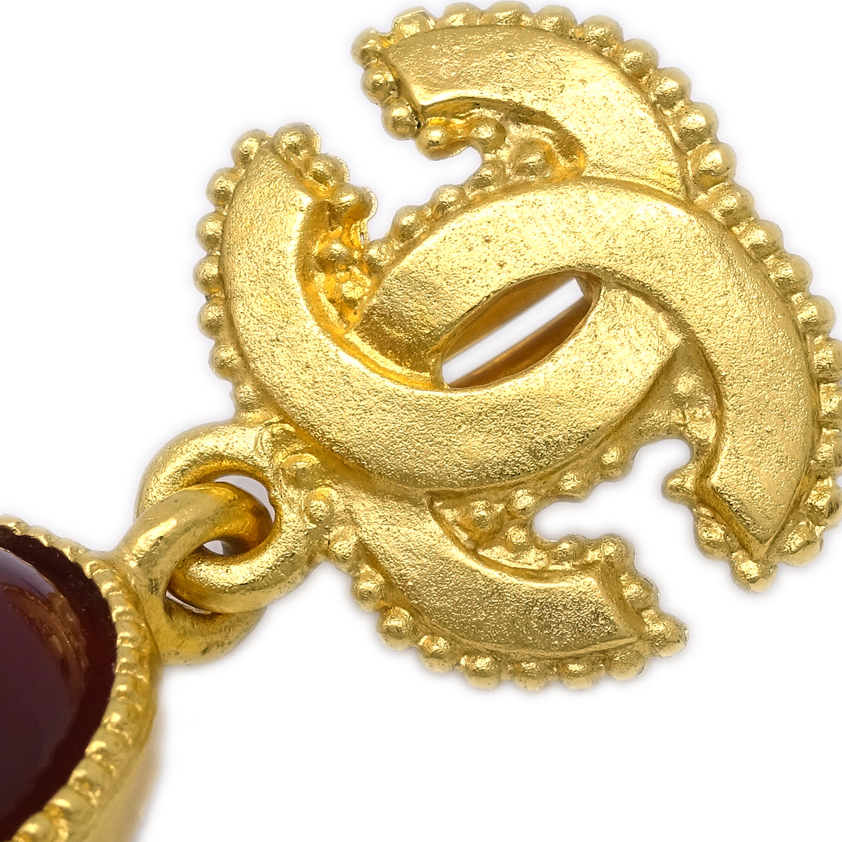 Chanel Stone Dangle Earrings Clip-On Gold 96A