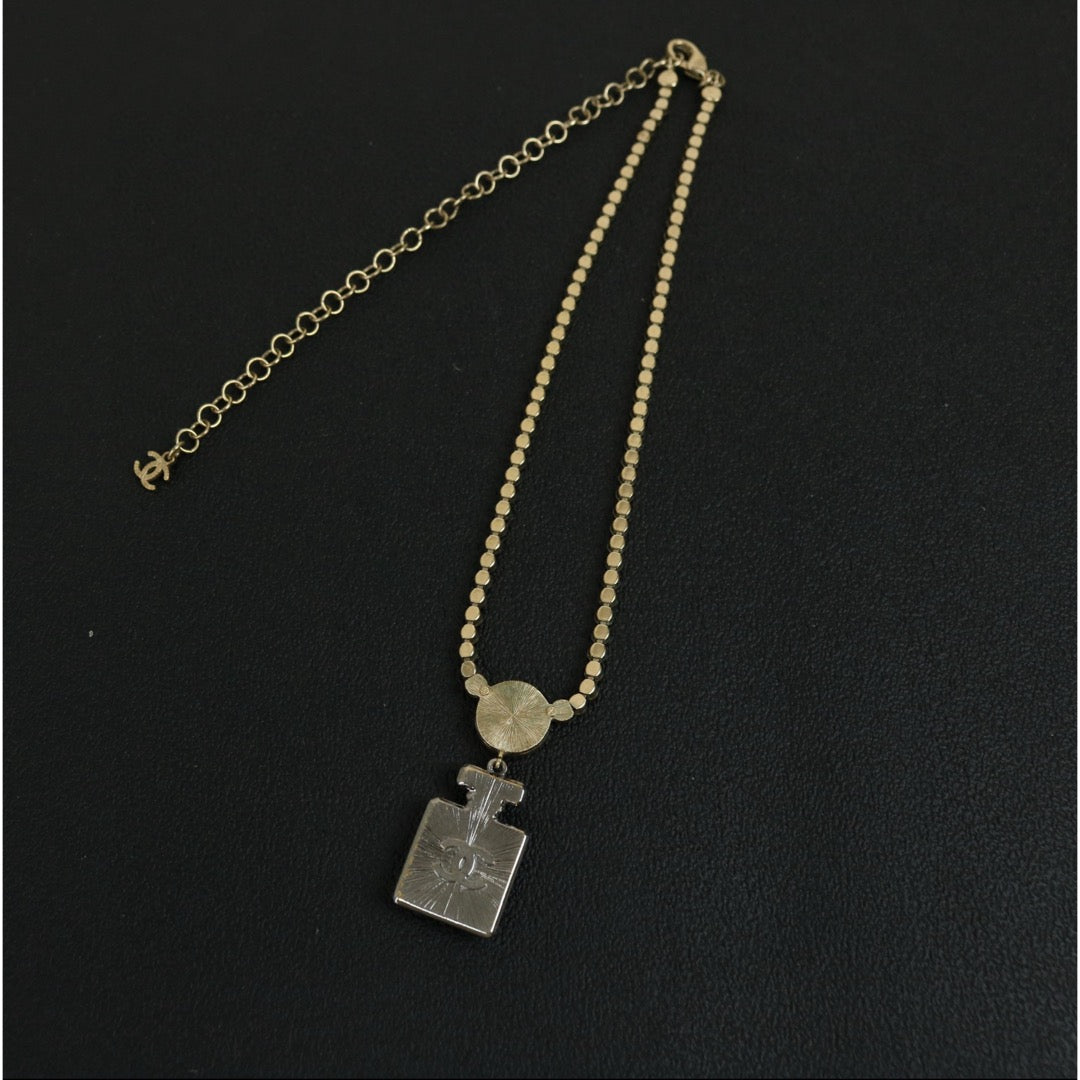 Very Good ( Rank A)｜ CHANEL Crystal Charm 5 Perfume Bottle Gold Chain Chocker Necklace｜F25012311