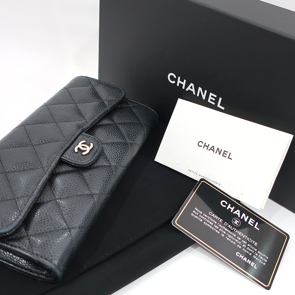 CHANEL Long Wallet Long Flap Wallet Matrasse A80758 Caviar S BK/SV Coco 25th St/8-digit  Women  Dress  Certificate Bag Box