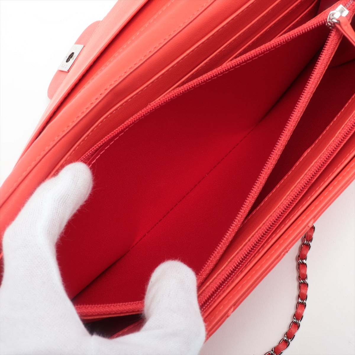 Chanel Ultra Stitch  Chain Wallet Red Silver G  14th A50041
