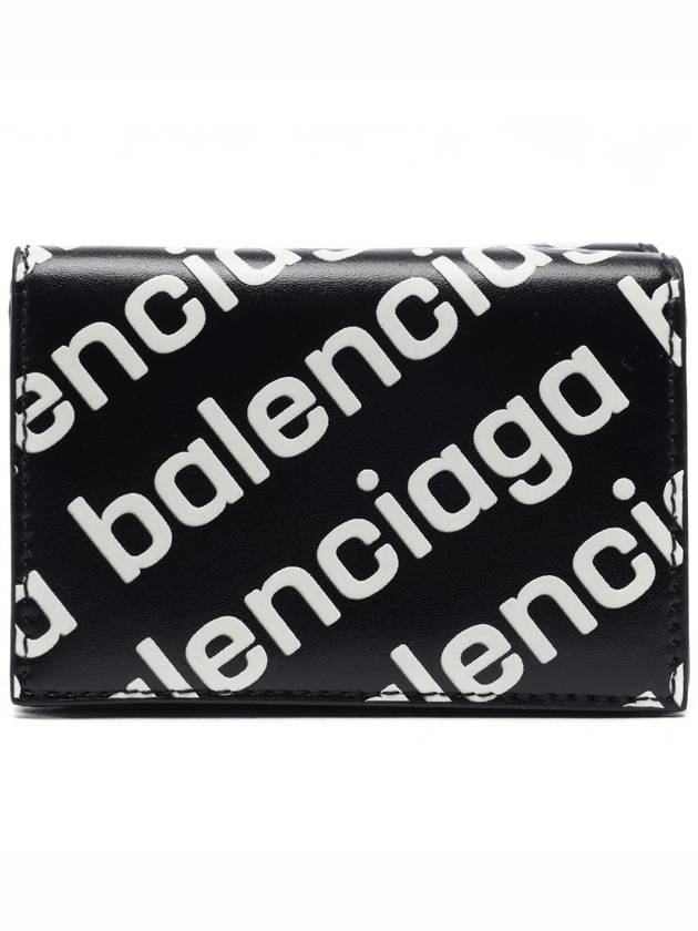 Luxury Balenciaga  All-Over Logo Print Tri-Fold Half Wallet Black
