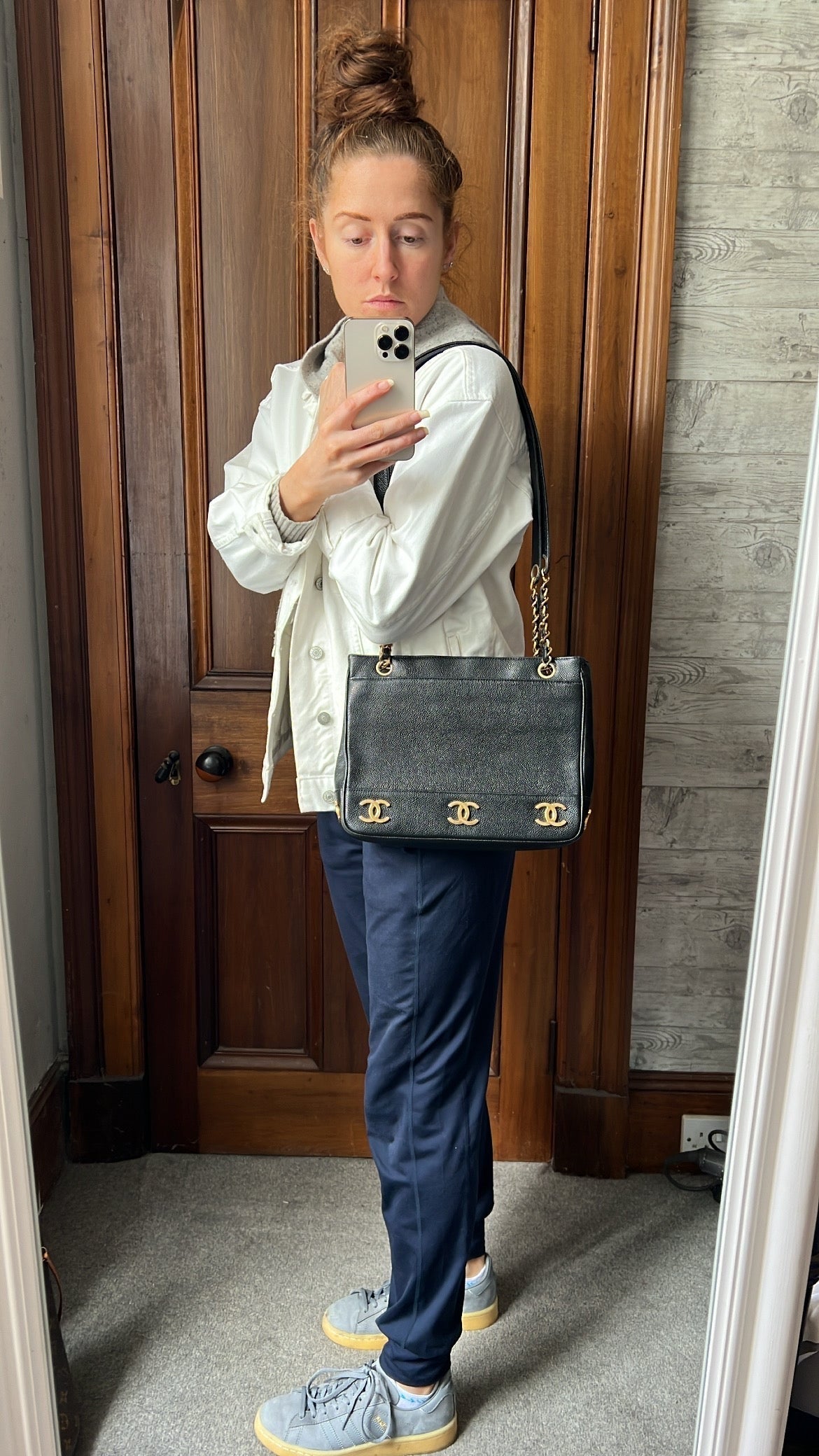 Chanel Vintage Black Caviar Chain Tote with 24k Gold Hardware