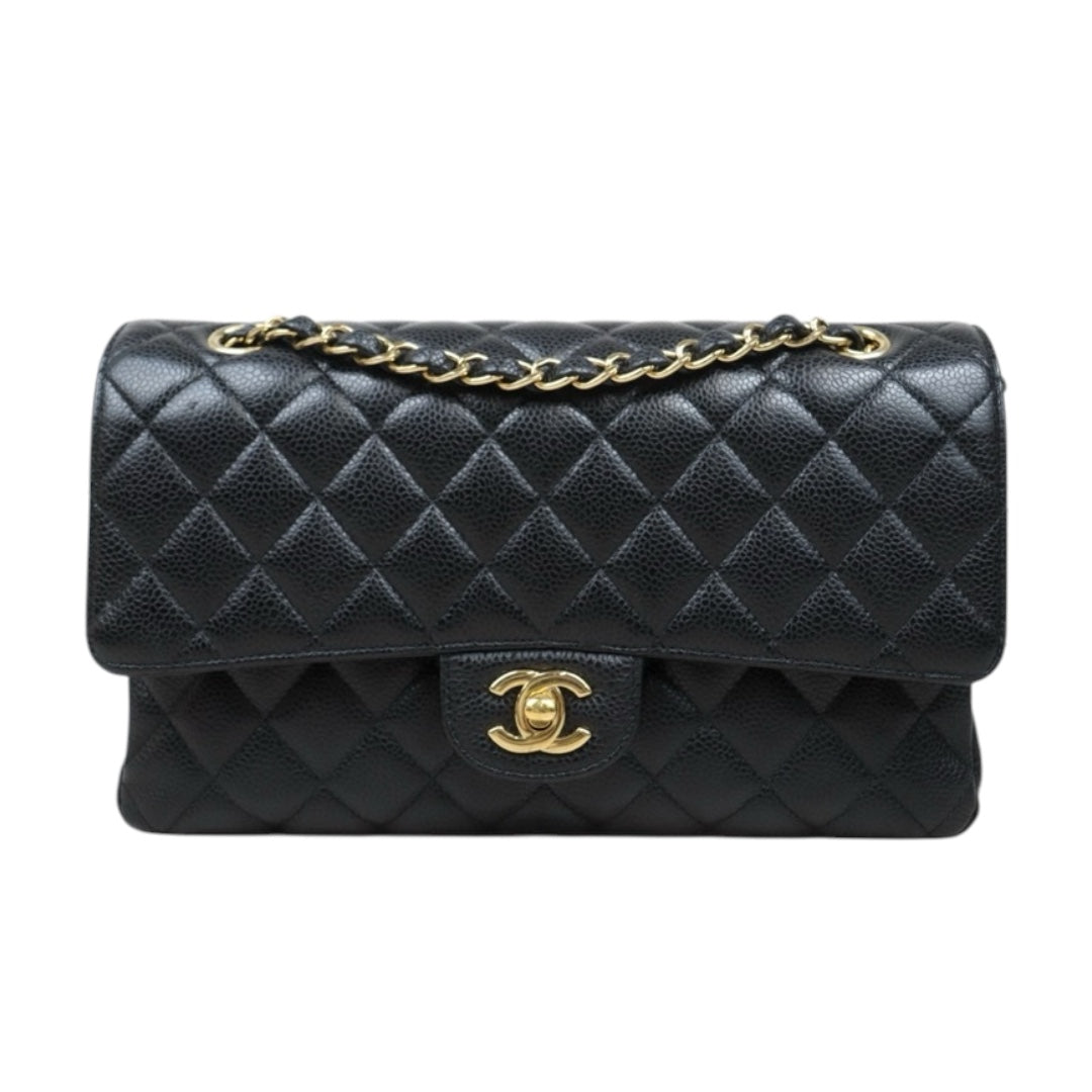 Very Good ( Rank A)｜ Full Set  CHANEL Caviar Skin Matrasse Double Flap 25 Shoulder Bag Black Made In 2020 Year｜S25030103