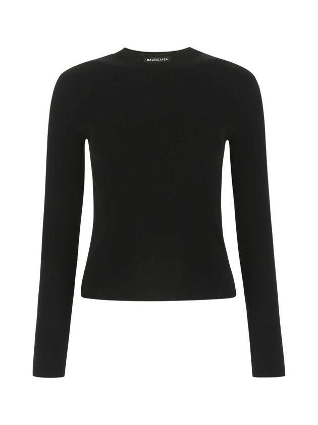 Luxury Balenciaga  WoMen's Neck Logo Crew Neck Knit Top Black