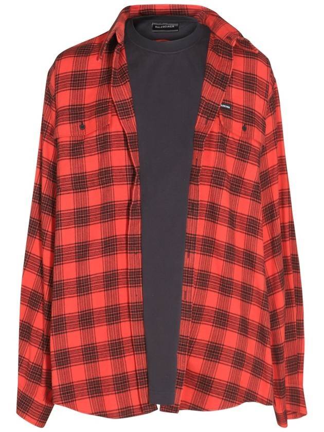 Luxury Balenciaga  Trompe L'Oeil Long Sleeve Shirt Red