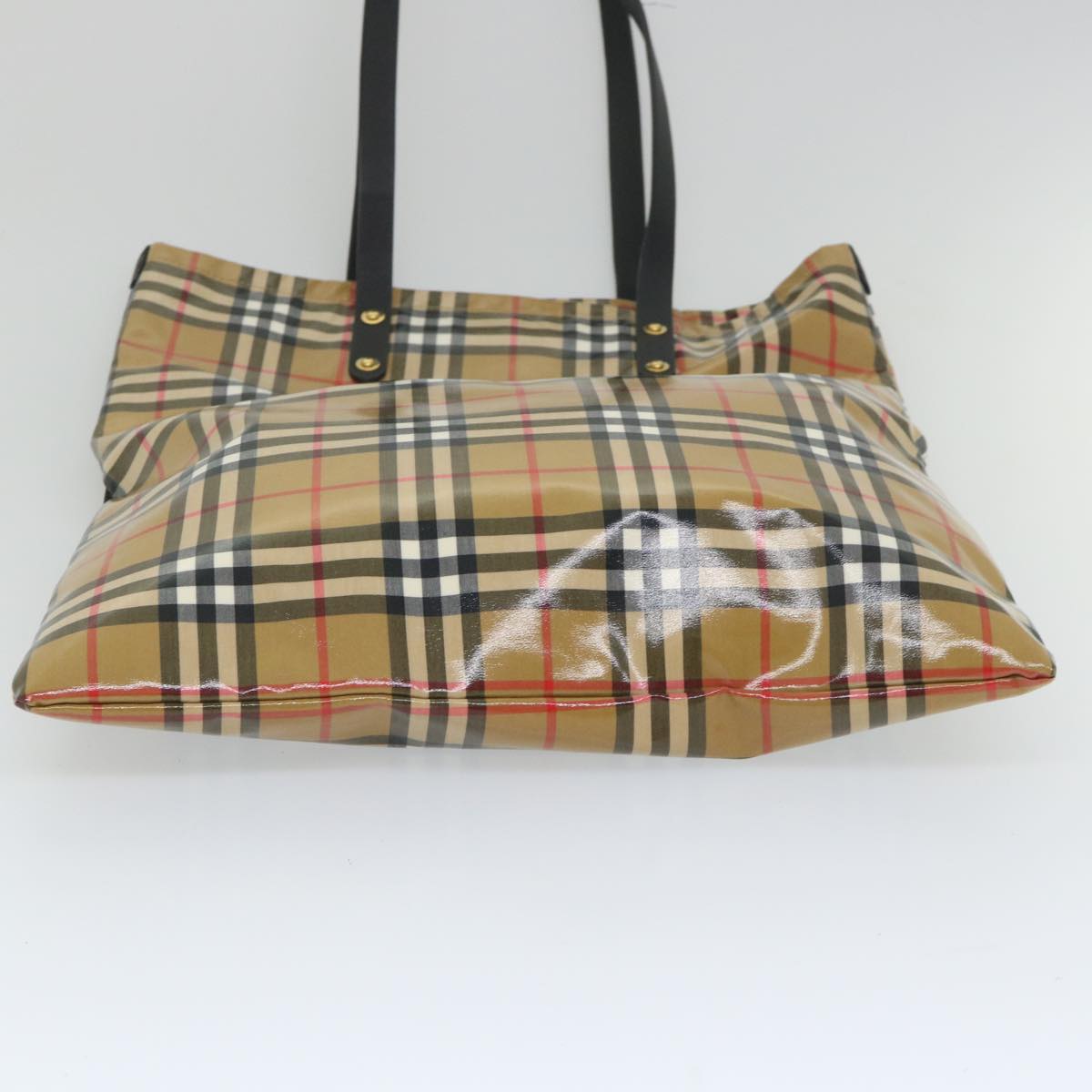 BURBERRY Nova Check Tote Bag Coated Canvas Beige Black Auth 58067