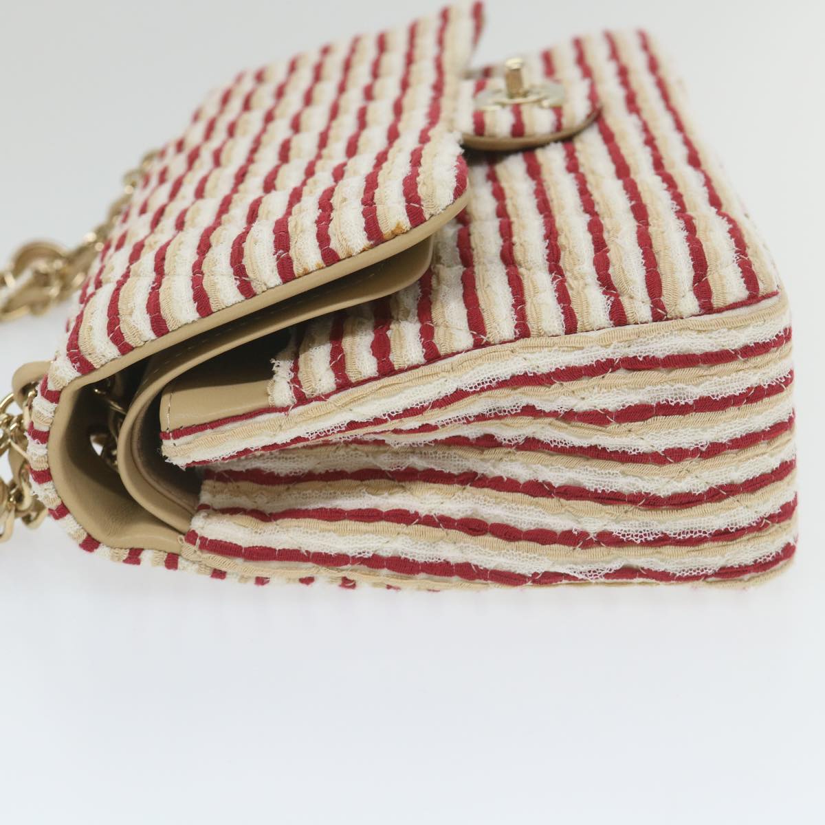 CHANEL Quilted Matelasse Chain Shoulder Bag Canvas Red Beige Cc Auth 58343s