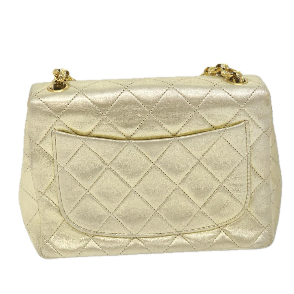 CHANEL Matelasse Chain Shoulder Bag Lamb Skin Gold Cc Auth 58346a