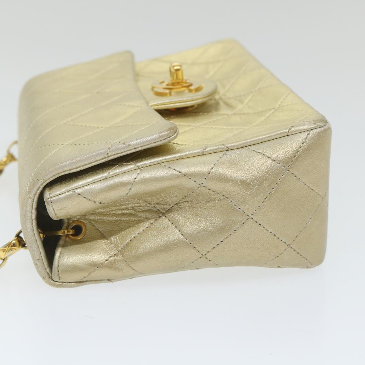 CHANEL Matelasse Chain Shoulder Bag Lamb Skin Gold Cc Auth 58346a