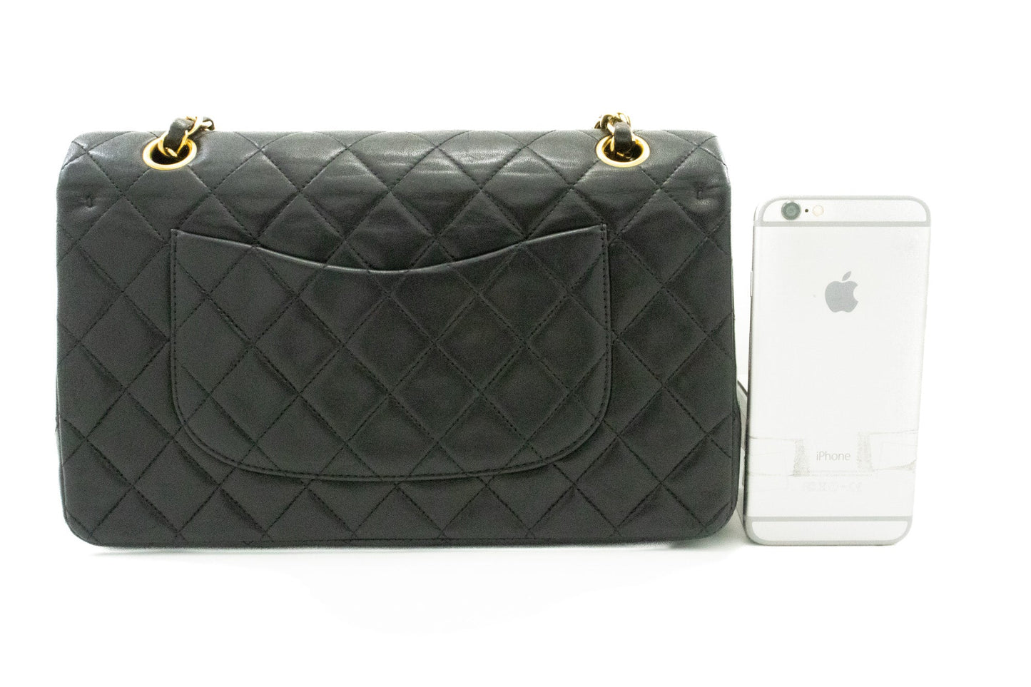 CHANEL Classic Double Flap 10" Chain Shoulder Bag Black Lambskin