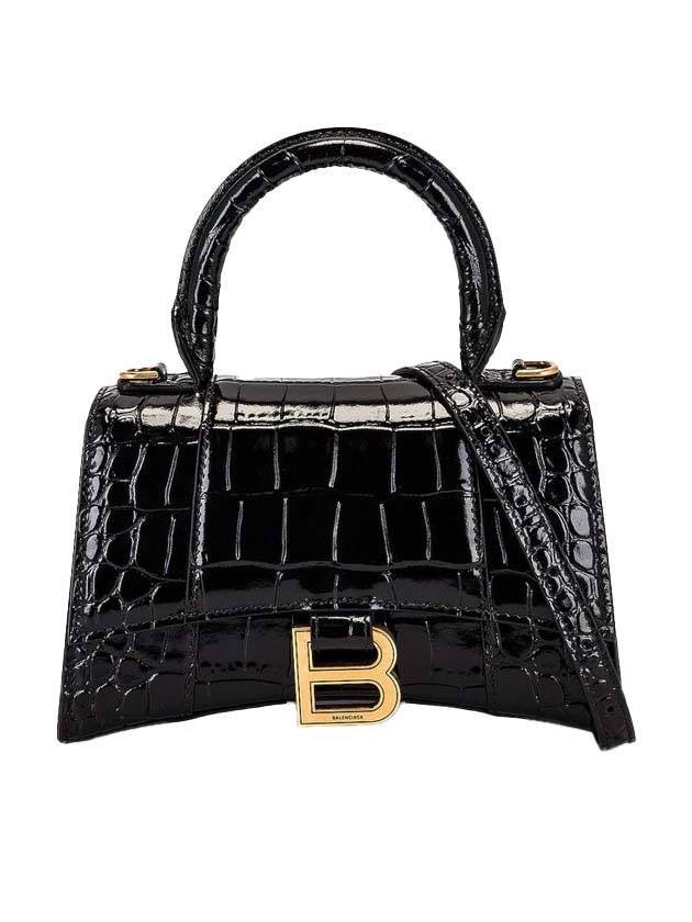 Luxury Balenciaga  Hourglass Crocodile Embossed Leather XS Tote Bag Black