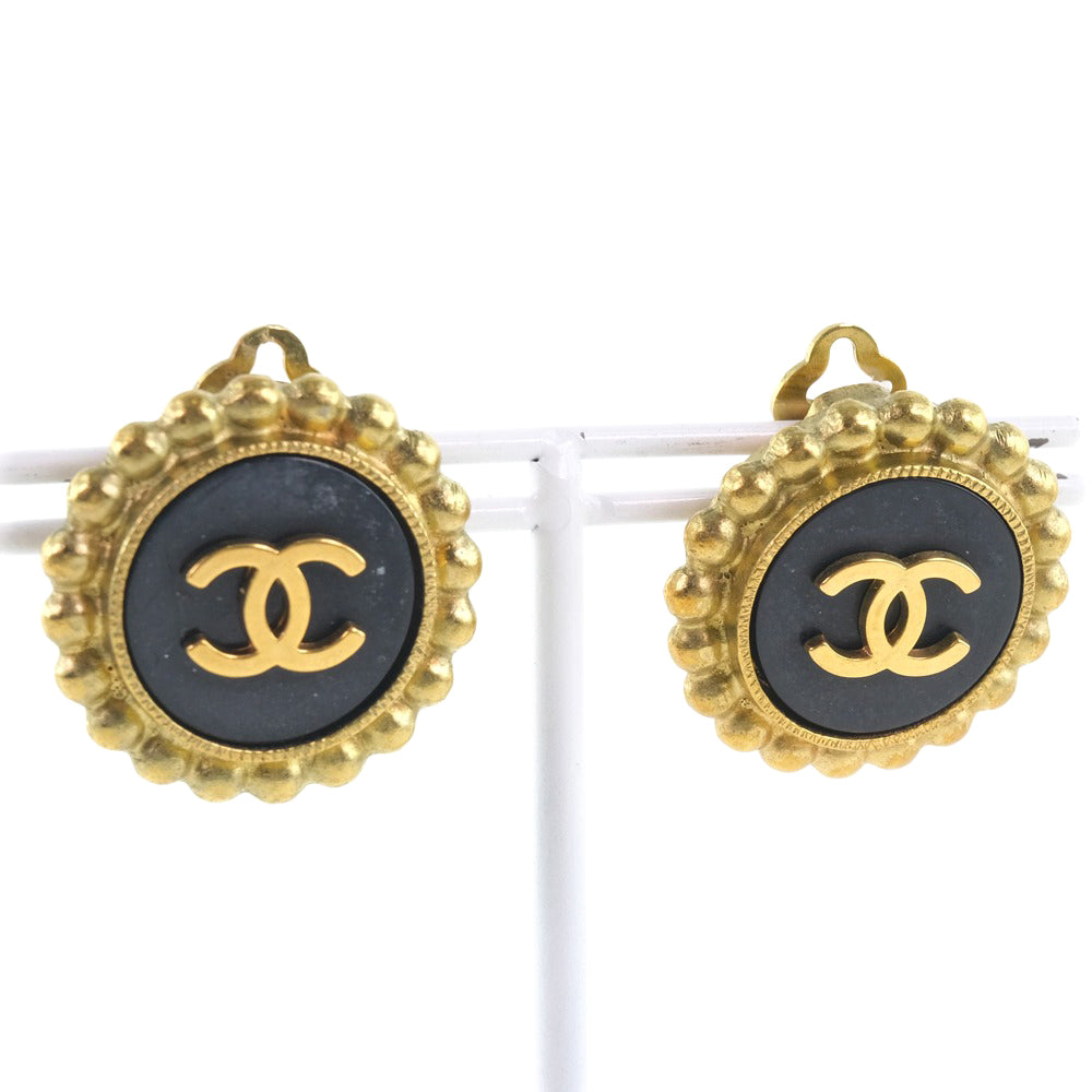 CHANEL Earring Plated Gold black vintage COCO Mark Women Used