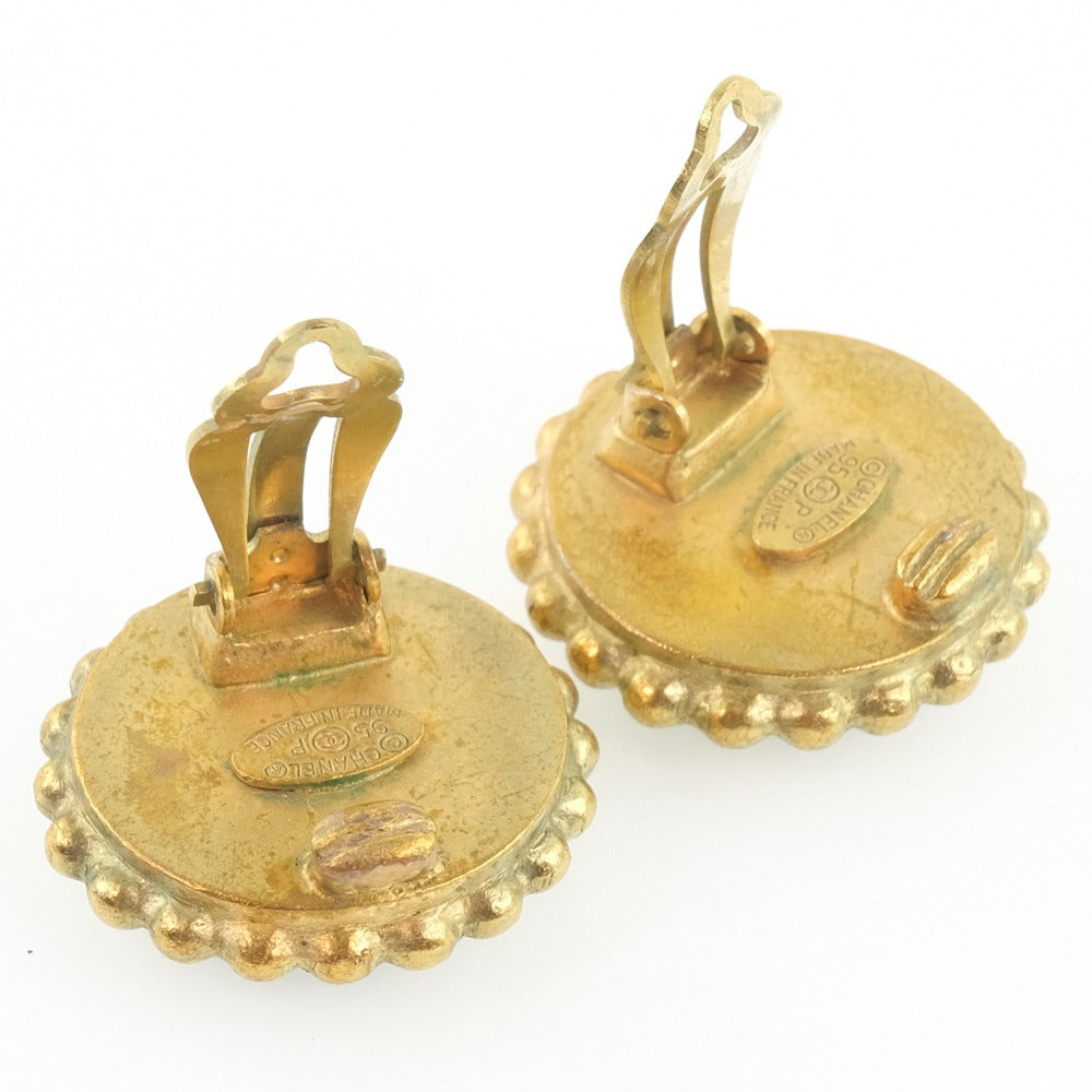 CHANEL Earring Plated Gold black vintage COCO Mark Women Used