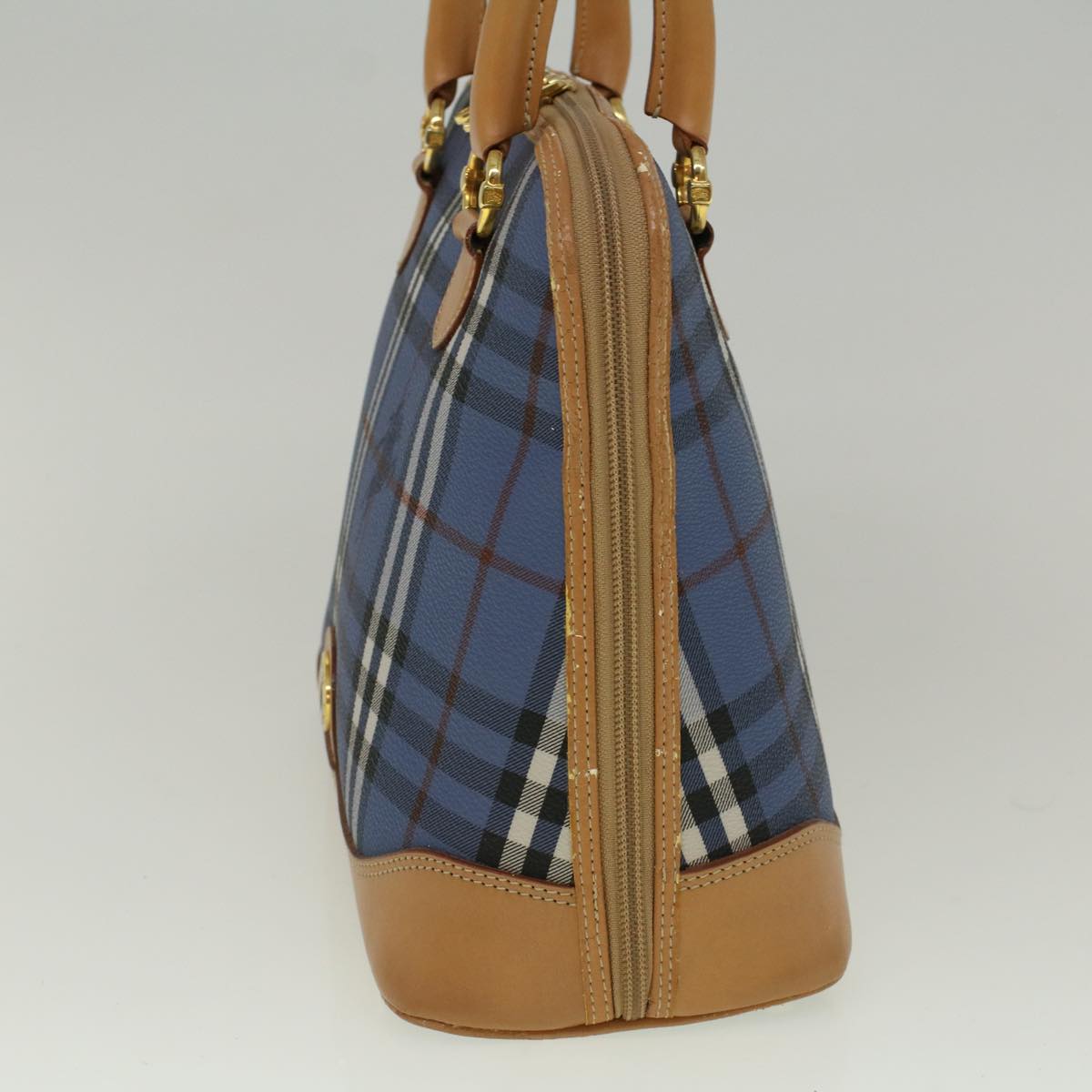 BURBERRYSs Nova Check Hand Bag PVC Leather Beige Blue Auth 59259