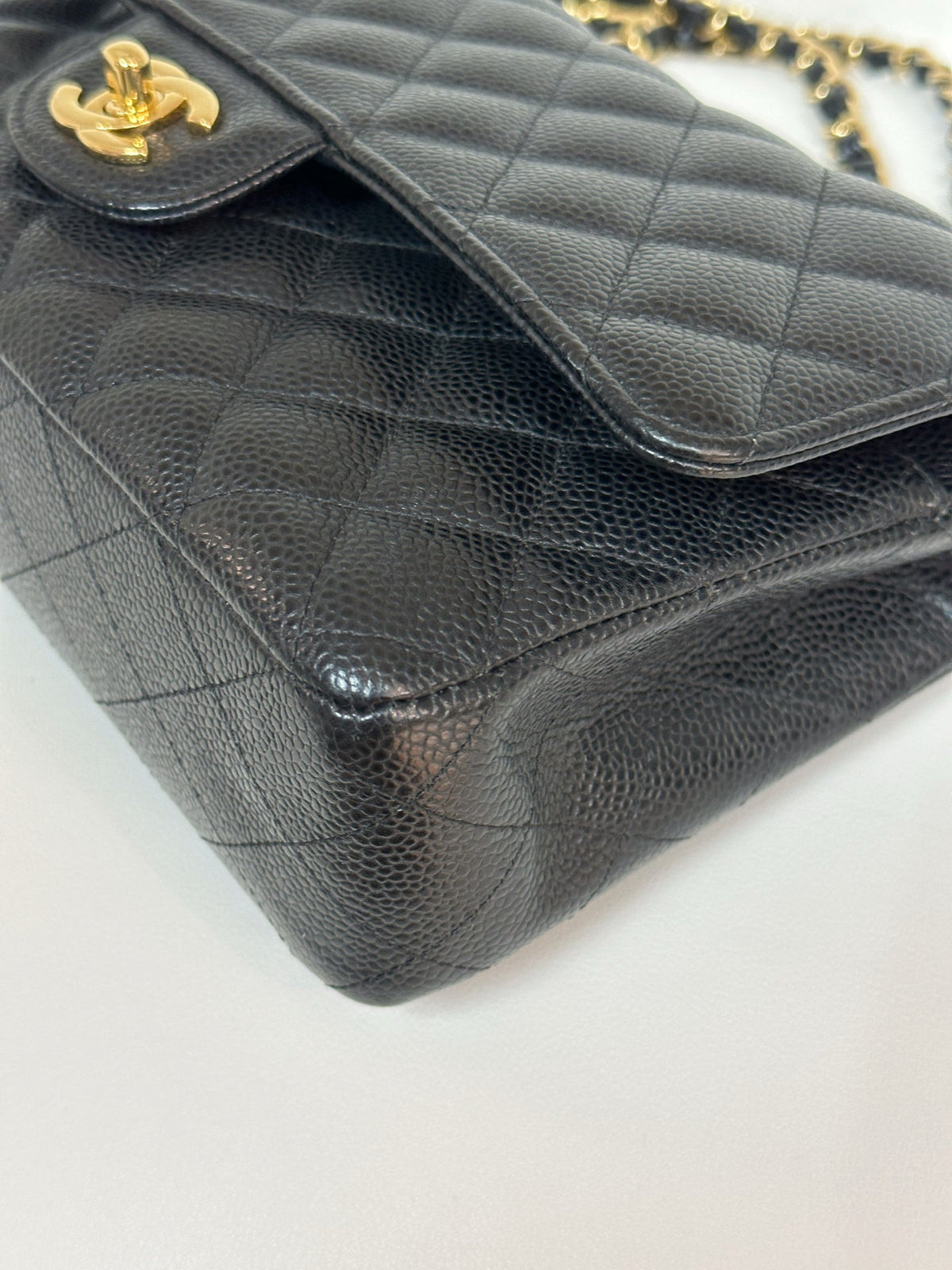 Chanel Medium Size Classic Quilted Caviar Double Flap Bag Black 3022 holo card