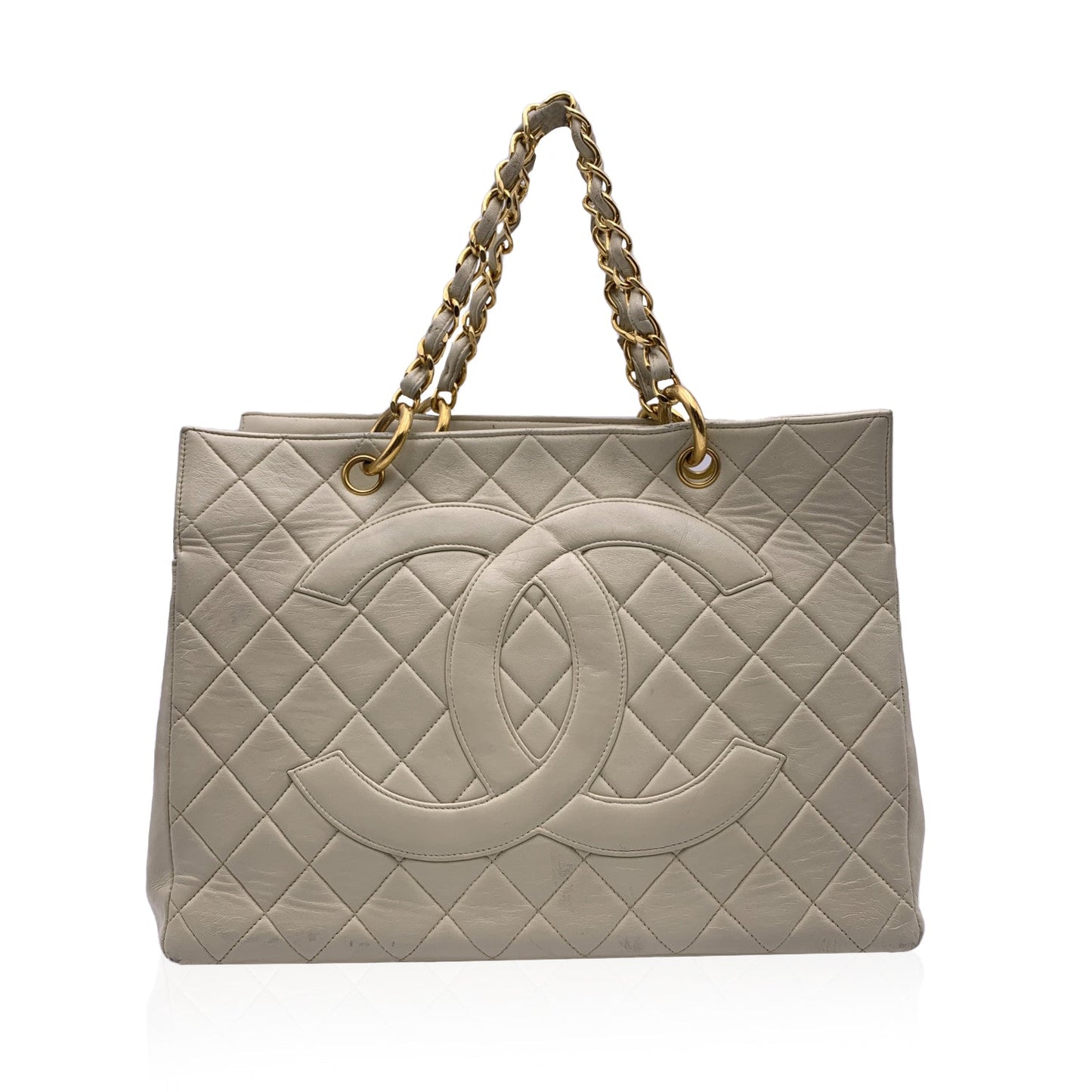 CHANEL Vintage Beige Quilted Leather Gst 1997 Grand Shopping Tote