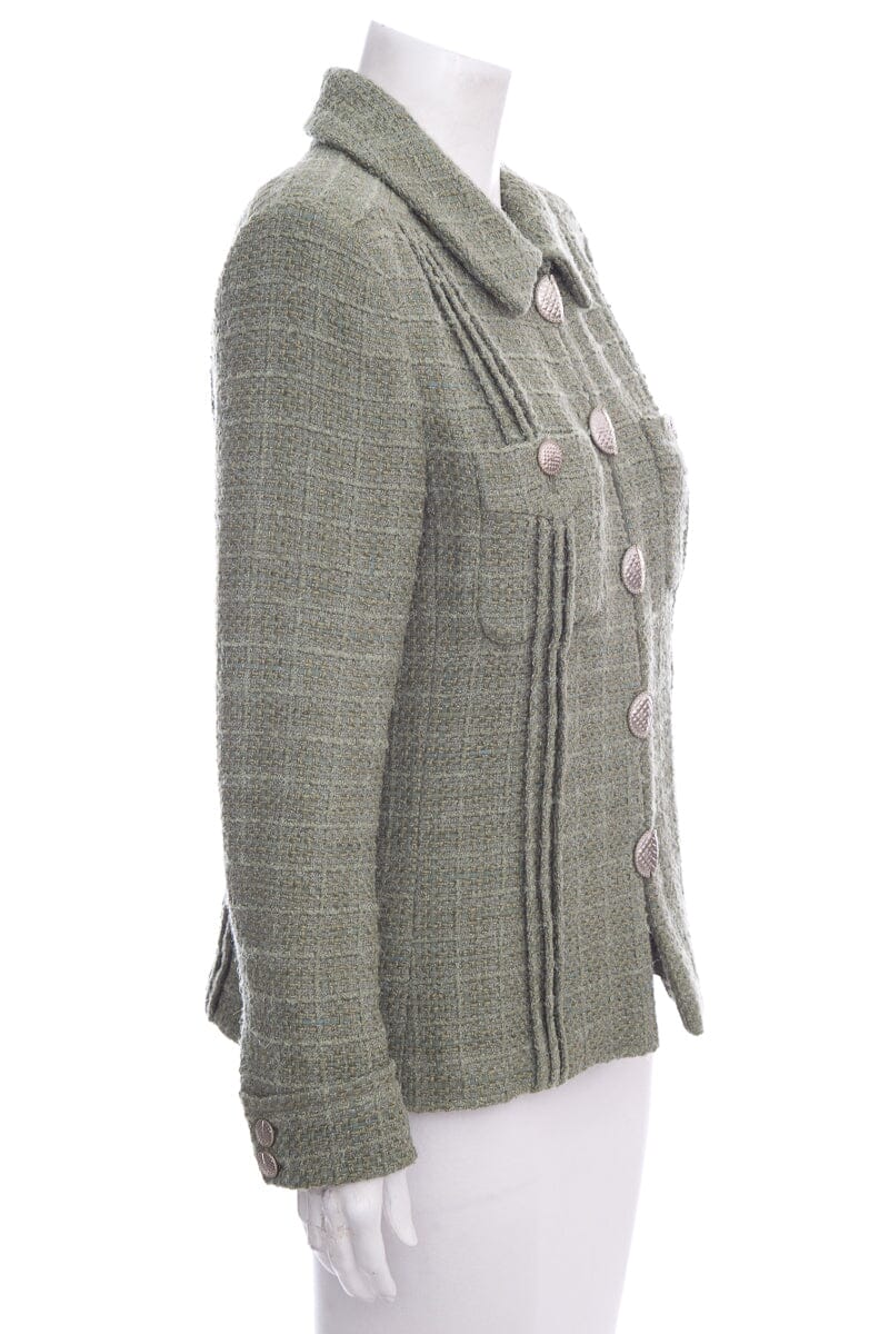 Chanel Green Tweed Zip Up Jacket SZ 42 NWT