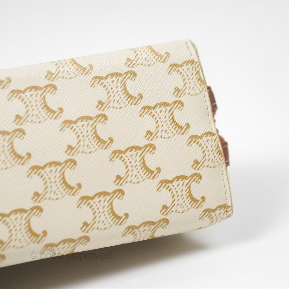 Celine Clutch With Chain Triomphe Canvas Lambskin White/Tan