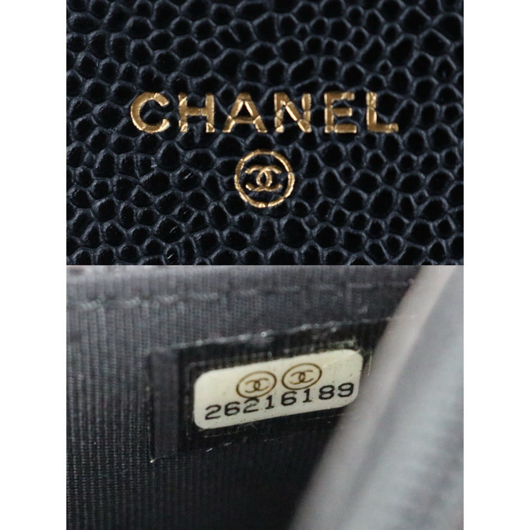 Very Good ( Rank A)｜ CHANEL Matelasse Caviar Skin Chain Wallet Black Gold Hardware Made in 2018-2019 Year ｜S25021804