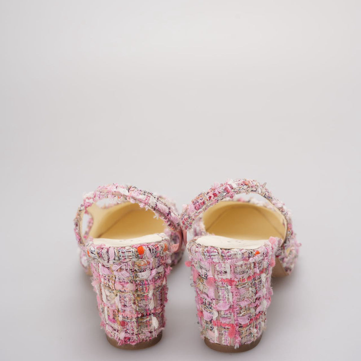 Chanel Pink and White Tweed Slingback Sandals 37.5