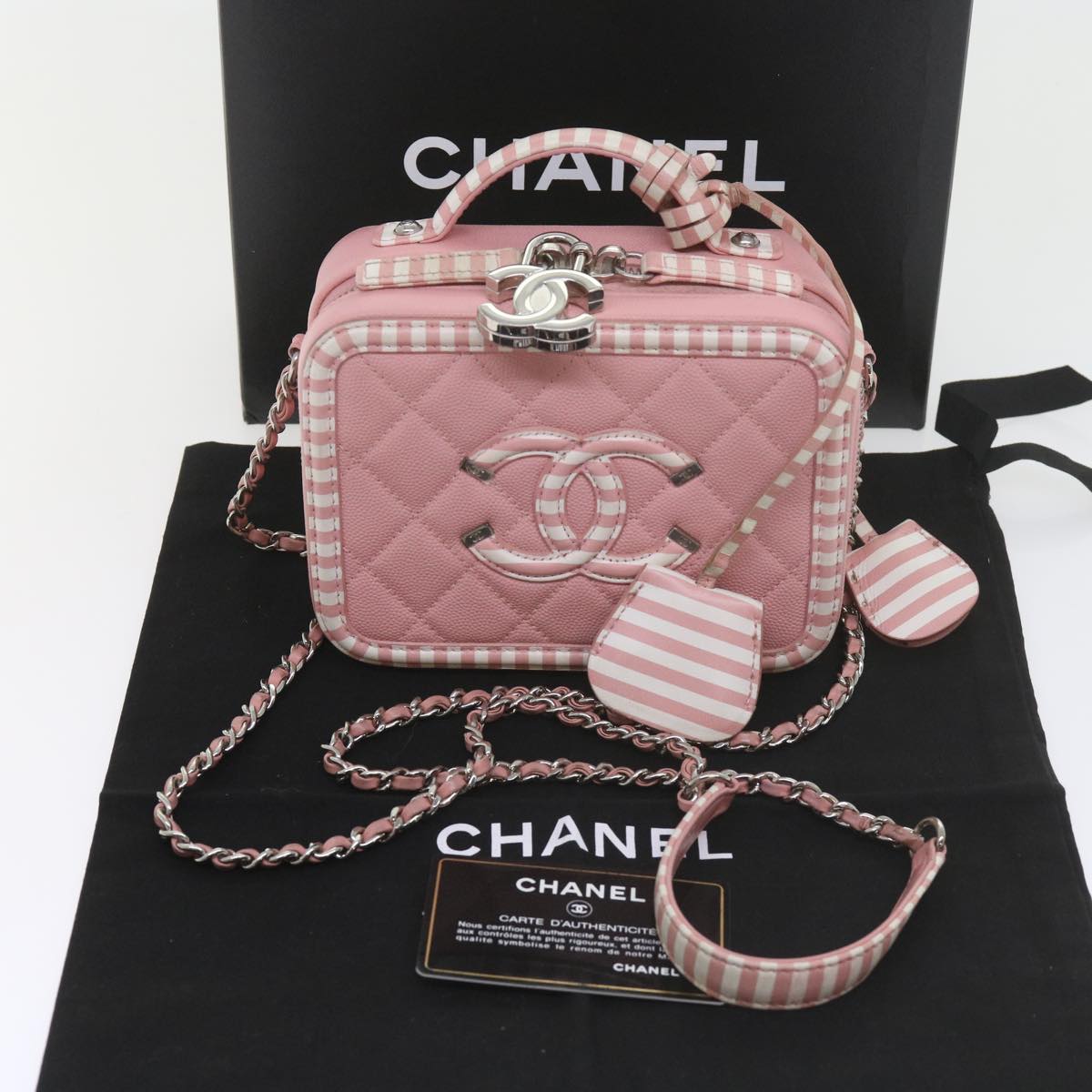 Top Quality Chanel Matelasse Chain Shoulder Bag Caviar Skin Wine Red CC Auth 59605A