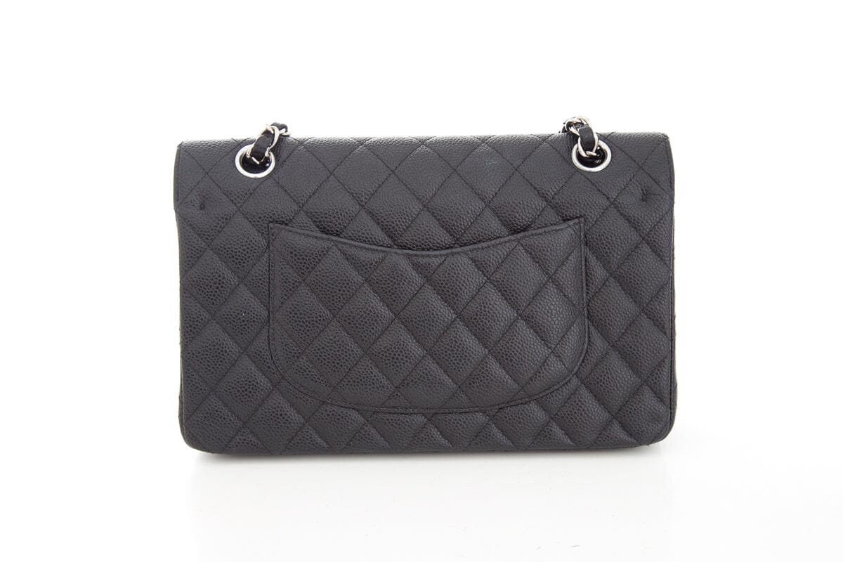 Chanel 2016 Black Caviar Double Flap Handbag with Silver Hardware