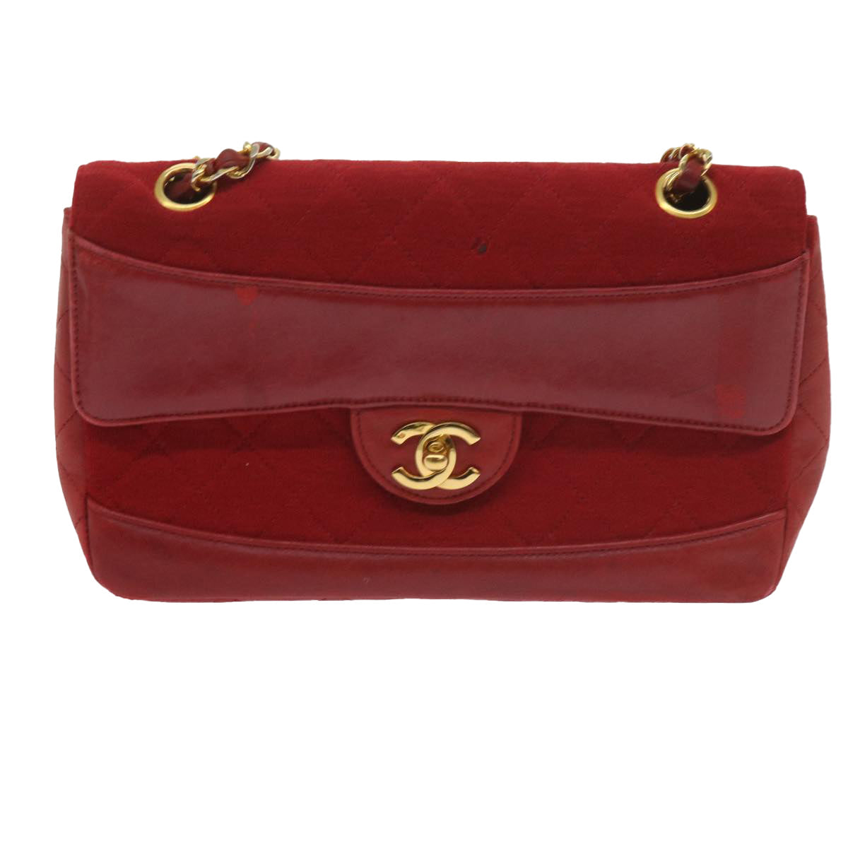 Top Quality Chanel Matelasse Chain Shoulder Bag Canvas Red CC Auth 59869A