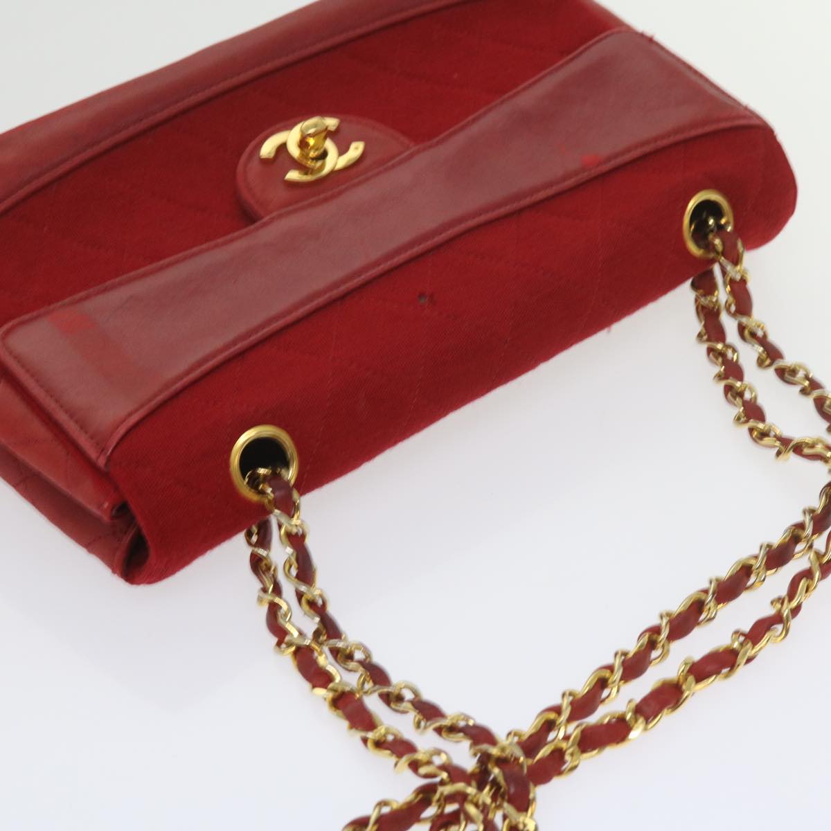 Top Quality Chanel Matelasse Chain Shoulder Bag Canvas Red CC Auth 59869A