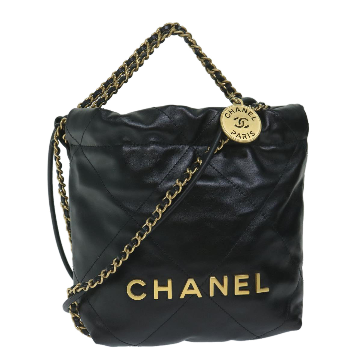 CHANEL  22 Chain Hand Bag Leather Black As3980 Cc Auth 59889s