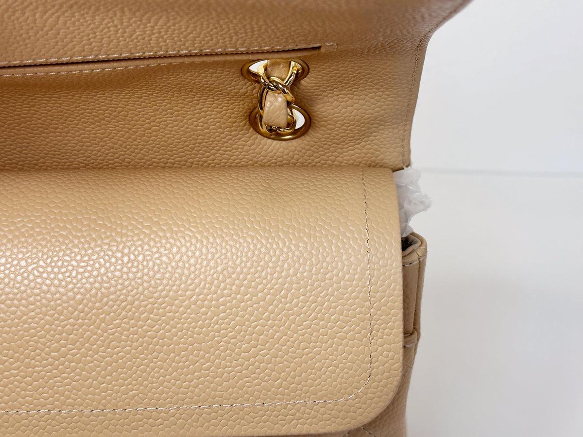 Chanel Medium Caviar Classic Double Flap Bag Beige 2552 holo card