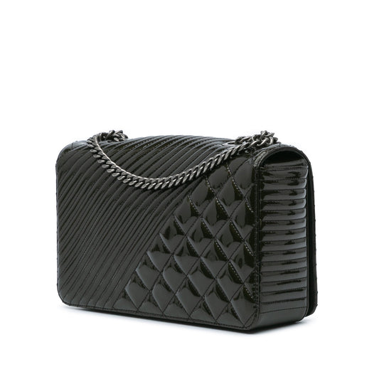 Black Chanel Medium Patent Coco Boy Flap Shoulder Bag