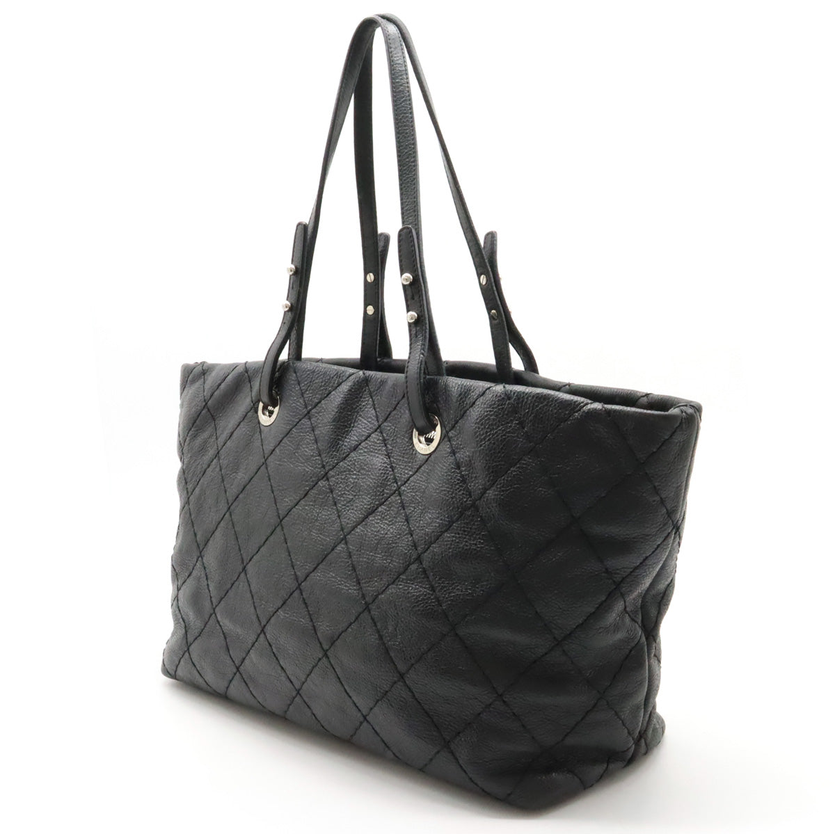 Chanel Chanel Onza Road Coco Tote Bag Shoulder Bag Shoulder Killing Leather Black Black Silver  A48019