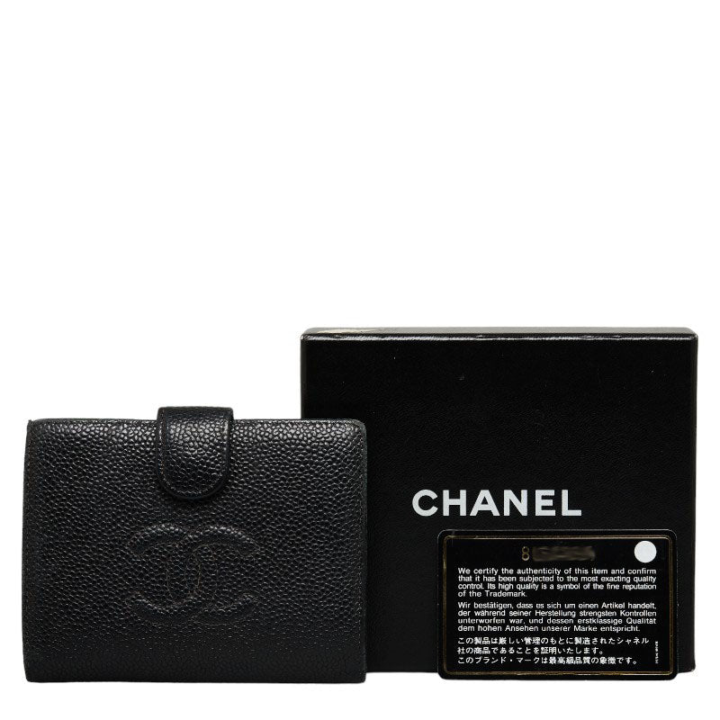 Chanel Double Folded Wallet Caviar Skin/Leather Black  Caviar