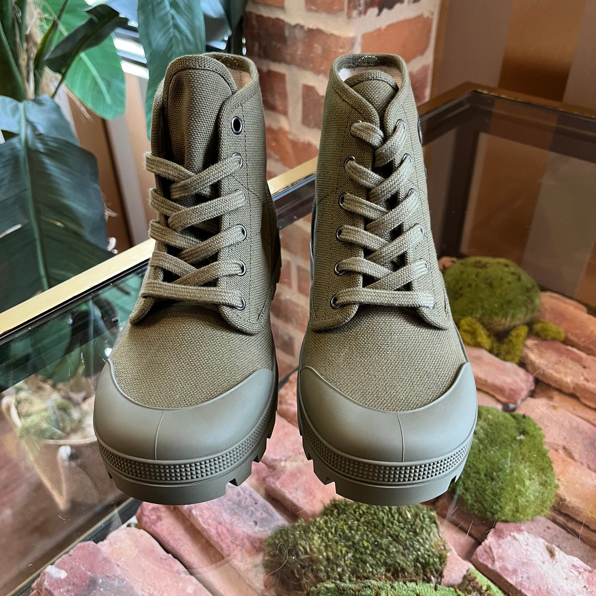 CELINE Patapans Green Canvas Short Boots SZ 37